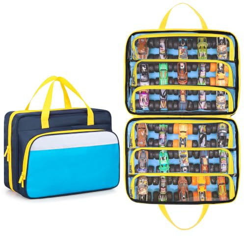 CURMIO Spielzeugauto Tasche Kompatibel mit Monster Jam Trucks, Dunkelblau | Transparente TPU-Tasche, Vollständig Offenes Design, Hält Bis zu 34 Spielzeug-Lkw, Aufbewahrung & Unterwegs, Nur Tragetasche