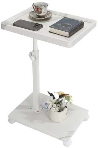 Simcat Adjustable Height C Shaped Side Table With Wheels, 360° Rotated Tray