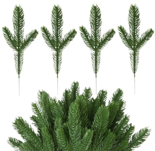 WertFix Ramas de abeto artificiales, 60 unidades, agujas de pino de plástico como real, para corona de Adviento, guirnalda de Navidad, decoración de mesa y arreglos, decoración navideña para el hogar