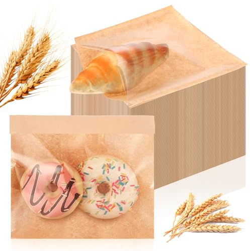 300 Pcs Heat Sealable Cookie Packaging Bags With Window, 7.1 x 7.5 Inch Bakery Pastry Bags with Window, Heat Sealable Grease Resistant Paper to Go Bake Sleeves for Gift Giving Donut Bread Sandwich