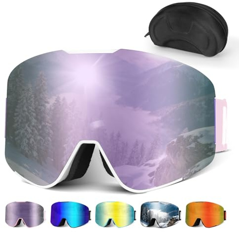 Hikeen Gafas de Esquí Fotocromáticas: Gafas Esqui Hombre Mujer Gafas Nieve Antiempañamiento con Protección UV, Ski Goggles con Acolchado 3 Capas para Esquí y Snowboard - Incluye Funda- Como Regalo
