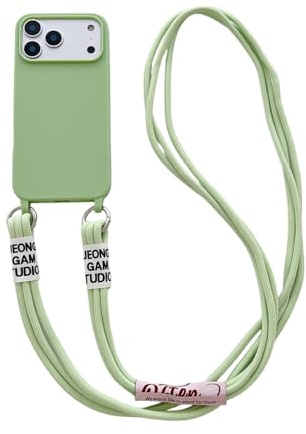 Emlivi Fodral för iPhone 17 Pro Max, mobiltelefonkedja, fodral, halsband, mobiltelefonfodral, nylon, axelrem, TPU, stötfångare, skydd med snöre för upphängning, skyddsfodral med snyggt band för iPhone