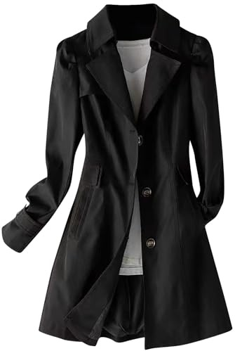 Women's Trench Coat - Water Repellent, Mid Long, Slim Fit, Notch Lapel, Button Front, with Pockets, Long Sleeve, Classic Jacket Windbreaker for Ladies Autumn Airport Going Out