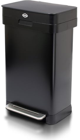 Clorox 13 Gallon Trash Can - 50L Kitchen Trash Can with Wide Step Pedal - Rectangular Black Stainless Garbage Bin with Hinged Rim and Odor Protection