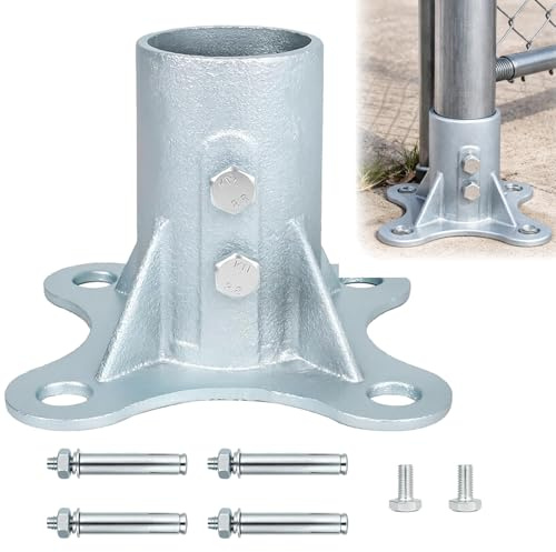 luxlead Chain Link Fence Post Floor Flange 2 1/2(Actual OD 2 3/8), Round Post Base, Chainlink Pole Floor Flange for Flag Mailbox Lamp, Galvanized Steel Base Flange, Includes Bolts and Nuts