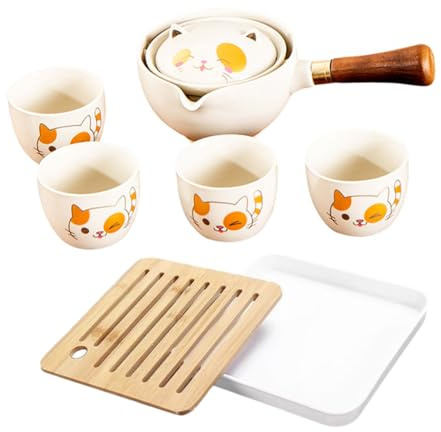 FONDOTIN Set de Thé Portable pour Voyage avec Théière Rotative et Tasses Kit de Service Porcelaine Résistante Chaleur pour Maison Bureau et Sorties