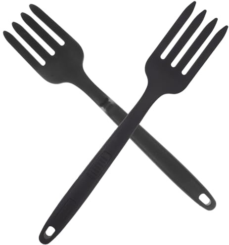 Artibetter Lot de 2 Fourchettes à Spaghetti en Silicone Noir Grosse Fourchette Cuisine Multifonctionnelle Antiadhésive Résistante à L'Usure Ergonomique pour Cuisiner et Mélanger Pâtes et