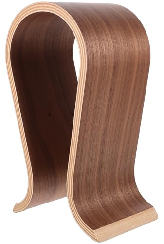 Wooden Headphone Holder U Shape Display Stand Brown | Desk Organiser, Holds Over-ear Sets, Punch Free Mounting, Compact Home Office Accessory