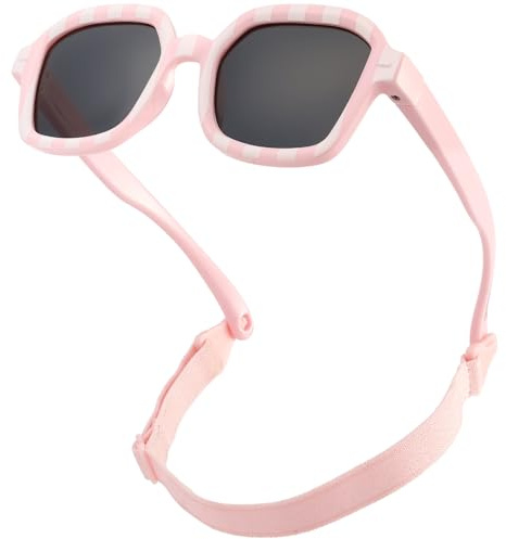 CIKJUK Polarised Baby Sunglasses with Strap - Adjustable Silicone Square Frame UV Protection Sun Glasses for Newborn Infant Toddler 0-24 Months