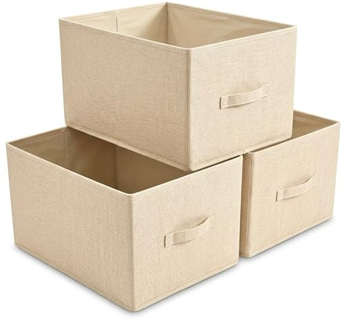 OWRE Aufbewahrungsbox Stoff 3er Set S – Organizer mit Griffen – Baumwolle & Leinen – Aufbewahrungskorb – faltbar für stilvolle Ordnung im Zuhause – Beige