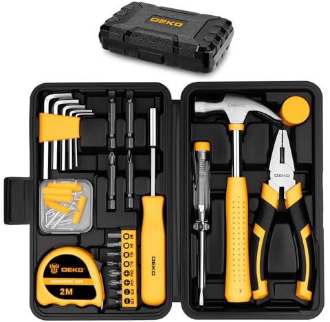 Tool Set 56 PCS Small Tool Kit, DEKO Mini Tool Box with Hammer Pliers Screwdriver Bits for DIY Home Repair Kit for Household, Drawer Storage, Gift for Him
