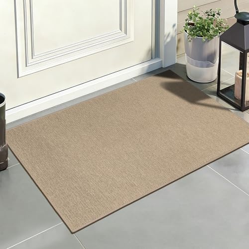 Capslpad Fußmatte außen und Innen 50 x 80 cm, rutschfeste Waschbar Schmutzfangmatte Absorbierend Dünne Türmatte, Fussmatte Aussen für Haustür, Eingangsbereich, Balkon, Beige