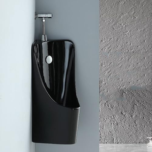 KUKIXKK Orinatoio Angolare da Parete per Uomo in Ceramica - Orinatoio Sospeso con Sciacquo Manuale, per Casa, Bagno Piccolo, Garage e Ufficio(Black)