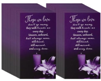 LOVIVER 50 Pieces Bereavement Prayer Cards Memorial Gift Lightweight Remembrance Funeral Cards for Anniversary, violet