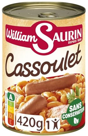 WILLIAM SAURIN Cassoulet Mitonné, Plat Individuel, Haricots Blancs et Charcuterie Fumée au Bois de Hêtre, 420 g - Lot de 4