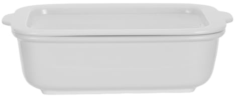 SWETRACE Pirofila da Forno Rettangolare in Ceramica Bianca con Coperchio, Resistente a Macchie e Odori, Capacità 800ml per Riunioni Familiari ed Elegante Presentazione