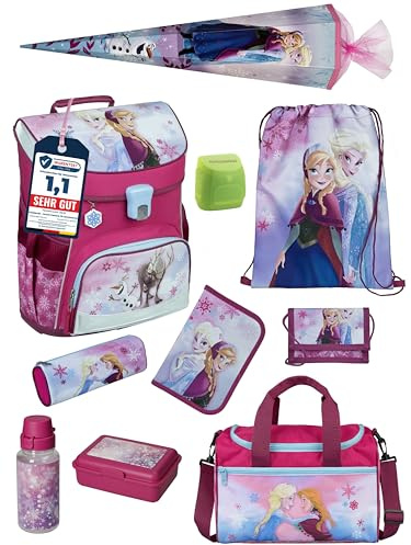 Familando - Scooli Campus Fit Schulranzen Set - 10-teilig mit Schultüte - Disney Die Eiskönigin (Frozen) - Ergonomisch, Stabil & 980g leicht - 18L Volumen - Brustgurt & Reflektoren - ab 1. Klasse