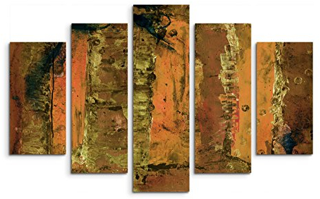5 teiliges Wandbild auf Leinwand (Gesamt: H: 100cm B: 160cm) Keilrahmenbild Canvas Fotodruck Leinwandbild Leinwanddruck Kunstdruck Wandbild braun orange grün Grunge