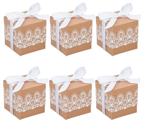 nbeads 40 uppsättningar av kartong presentask, kraftpapper, spets, bröllop, festlådor för dop, jul, godis, konfetti eller små gåvor, 5 x 5 x 5 cm, papper, brun