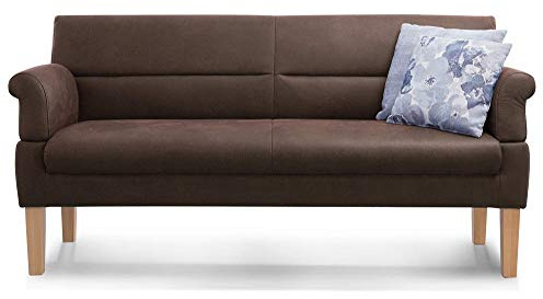 Cavadore 3-Sitzer Sofa Kira mit Federkern / Sitzbank für Küche, Esszimmer / Inkl. Armteilfunktion / 189 x 94 x 81 / Kunstleder dunkelbraun