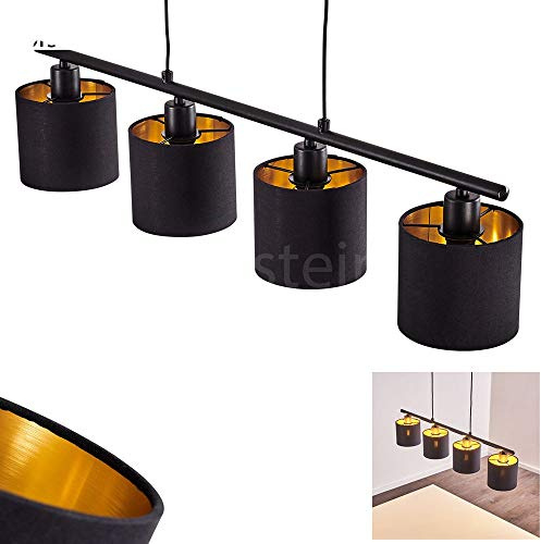 HOFSTEIN Pendellampe Alsen, Vintage Hängeleuchte aus Metall/Stoff in Schwarz/Goldfarben, 4-flammig, 4 x E14, Höhe max. 153 cm, Hängeleuchte im Retro/Vintage-Design mit Textil-Schirm, Esszimmer, Küche