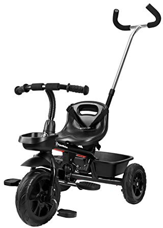 HyperMotion trehjuling för barn med kontrollhandtag för föräldrar, säkerhetsbälten, bekväm sadel, breda hjul, Tobi Vector första cykeln för barn, svart