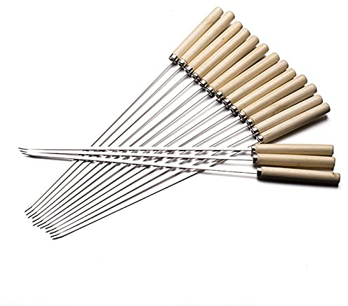 Spiedini per Barbecue, Spiedini per Kebab con Manico in Legno, Spiedini per Barbecue in Acciaio Inossidabile Bastoncini per Spiedi in Metallo Riutilizzabili Piatti per BBQ, Cocktail, , Party Essenti