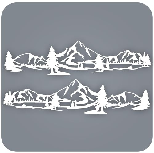 Autosticker Mountains 2er Set, 150 x 36 cm - Berglandschaft Weiß, Autoaufkleber Tuning, Auto Sticker Gadget für Wohnmobil Camper Wohnwagen Van, Outdoor, wetterfestes Deko Zubehör, tradercat