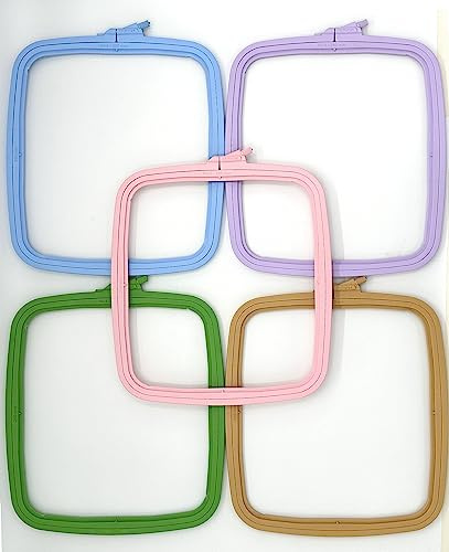 Nurge 5 x große quadratische Stickrahmen aus Kunststoff, Kreuzstichrahmen, Stanznadelrahmen, mehrfarbig