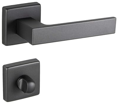 Gedotec Drückergarnitur Aluminium Türbeschlag Anthrazit matt Türgriff Zimmertür auf eckige Rosette | WC - Badezimmer | Türdrücker-Garnitur Innentür | PUSH 1317 | 1 Set mit Befestigungsmaterial