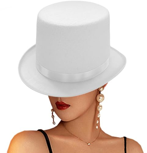 Haut-de-forme pour homme et femme classique victorien en polyester blanc, doux pour la peau, style rétro britannique pour Halloween, cosplay, performance, chapeau d'Halloween, haut-de-forme blanc, hau