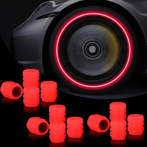 Universal-Ventilkappen für Autoreifen, fluoreszierend, leuchtend, für Motorrad, Fahrrad (12 rot)