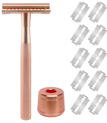 Rasoir Pour Femme, Rasoir De Sureté Femme Avec Support & 10 Lames Rasoir De Surete, Rasoir De Voyage Professionnel Longue Durée Pour Le Visage, Les Jambes, Les Aisselles