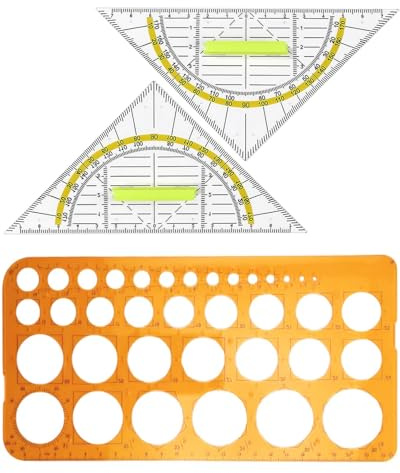 CULEB 2 Stück Geodreieck mit Griff 16 cm+1 Stück Kreis Schablone Vorlage mit 36 Kreisen,Transparente Zeichenvorlage,für Schule und Beruf