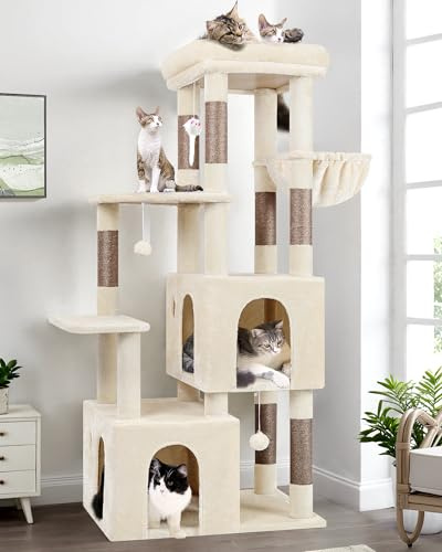 Globlazer F61 Kratzbaum mit 45 * 40 cm Höhle Plattform für 2/3 Große Katzen | Katzenbaum Stabil mit Groß Loungebereich Sisal Kratzfläche, Leichter Aufbau Cat Tree für Maine Coon Kätzchen Senioren Katzen
