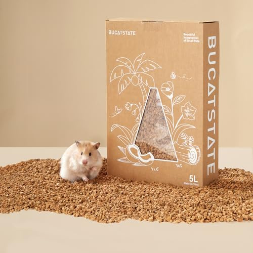 BUCATSTATE Kork Bettwäsche 5 l, natürliche Hamster-Bettwäsche | Geeignet für syrische Zwerghamster, Rennmäuse, Mäuse, staubarme Hamster-Substrate mit Papierversteck (2–4 mm)