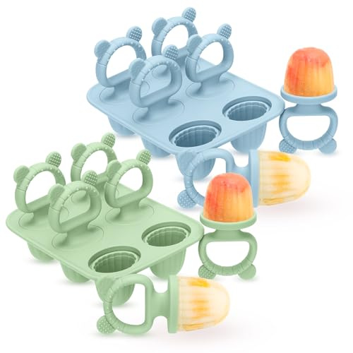 CLDY 2 Ensembles de moules à glaces pour enfants, 12 Pochons en Silicome Alimentaire Sans BPA, Moules à Popsicle Enfant avec Bâtonnets, Compatible Lave-vaisselle, Pour Popsicles, Crèmes Glacées