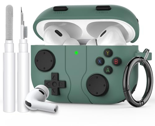 AhaStyle Hülle für AirPods Pro 3 (2025) Mit Reinigungsstift | Retro-Spielkonsole Design, Kabelloses Laden, Mit Karabiner, Rundumschutz, Premium-Silikon, Stoßfest, AirPods Pro 3 Zubehör