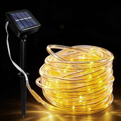 Yaolisin Solar Lichterkette Aussen, 10M 100 LEDS Wasserdichte Solar lichtschlauch mit 8 Modi, Lichterkette Garten für Terrassen, Hochzeiten, Partys, Bäume, Weihnachtsdekoration