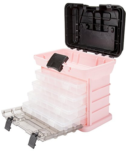 Stalwart - Caja de herramientas duradera con 4 compartimentos para hardware, aparejos de pesca, abalorios, accesorios para el cabello y más (rosa)
