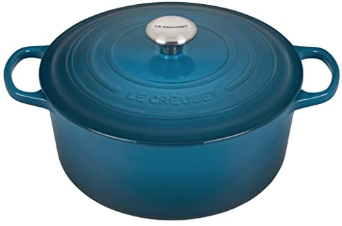 Le Creuset Evolution Cocotte de hierro fundido con tapa, Redonda, Pomo de acero inoxidable, ⌀ 28 cm, 6,7 L, Azul Deep Teal,21177286422430