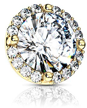 Paula & Fritz® Aufsatz-Dermal Anchor 6-mm Zirkonia Gold/klar/klar 316L Chirurgenstahl 1,6-mm Gewinde Haut-Anker Skin Diver Implantat Kugel