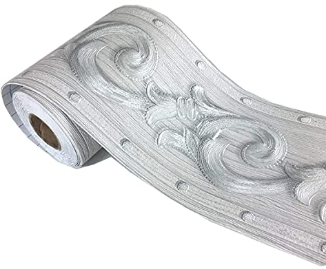 tooloflife Frise de papier peint autocollant élégante argentée pour plafond - Bordure décorative amovible en PVC gaufré