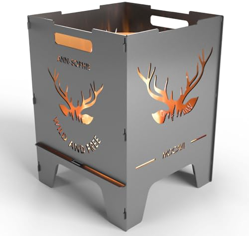 MOCAVI Feuerkorb Wild 52 cm | 3 mm Stahl personalisiert Feuerschale eckig Feuertonne Outdoor massiv robust sicher Design-Brenntonne für Garten und Terrasse Feuerstelle hitzefest Feuersäule Feuerfass