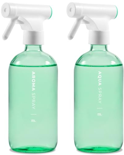 MAISONOVO Bote Spray Pulverizador Agua Peluqueria De Cristal - 500 ml Botella Spray Pulverizador De Agua Para La Limpieza, Peluquería Y Plantas - 2 x Recargable Botella Verde Con 16 Etiquetas