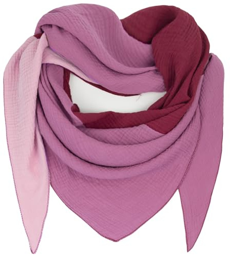 Gloop Sciarpa da donna XXL a maglia triangolare sciarpa foulard cotone triangolo mussola sciarpa sciarpa sciarpa senza graffi sulla pelle Made in Italy, Rosa antico, rosso-beige, Taglia unica