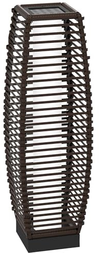 Outsunny Rattan Solar Floor Lamp Outdoor Garden Lantern Pathway 68cm Brown | Decorative Lighting, Auto On/Off LED Lights, IP44, Porch, Yard, Courtyard, Deck