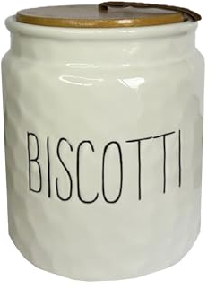 MECSAL CASALINGHI Barattolo Biscottiera, Porta Biscotti, Contenitore Cucina, in Ceramica Effetto Martellato, Tappo in Legno