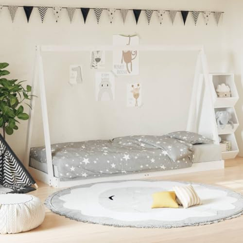 Hommdiy Kinderbett, Kinder Bettgestell in Tipi Design, Hausbett für Kleinkinder zwischen 18 Monaten und 4 Jahren, Einzelbett Kinder Tipi Bett Stil F,80 x 200 cm，Weiß