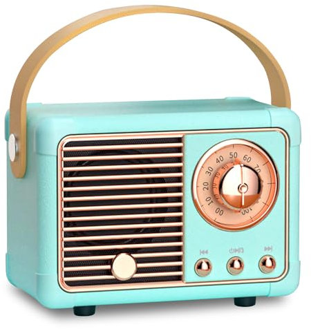 Altavoz Bluetooth retro, mini altavoz inalámbrico portátil con radio FM, caja de música recargable compatible con Bluetooth 5.0/USB/TF/AUX/llamadas manos libres, altavoz vintage para decoración de